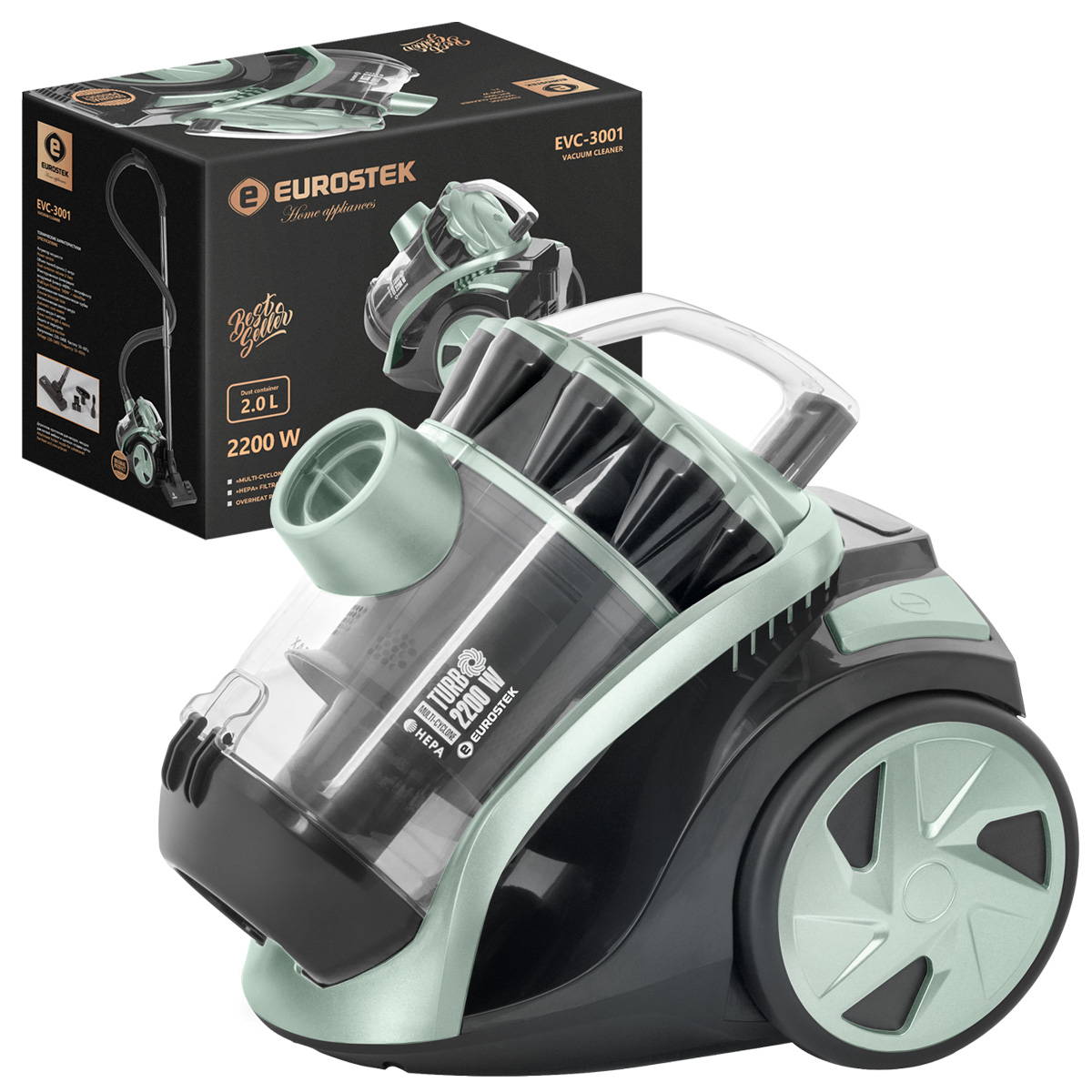 9993427 Пылесос Eurostek EVC-3001 зеленый STDN-0066578 - Вид №2