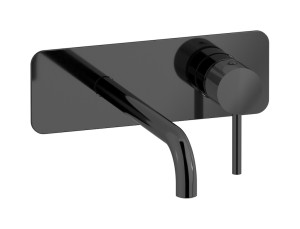 Встроенный в стену смеситель для раковины на 2 отверстия с длинным изливом в комплекте с донным клапаном. WE ARE IB id207cf Black Chrome Industria