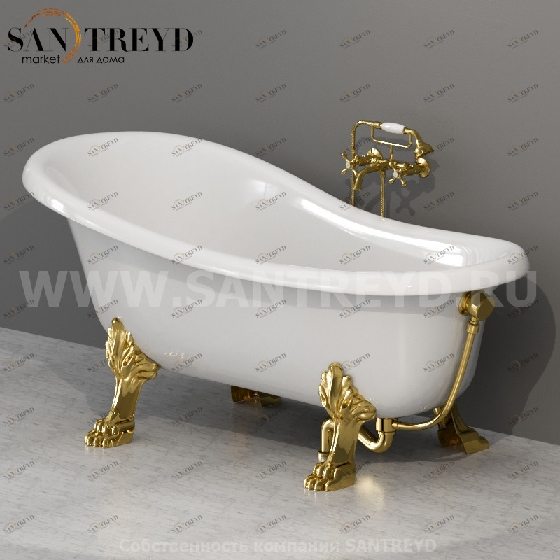 PA102; PA106 Ванна свободностоящая белая с золотыми ножками Globo Ceramica Globo PAESTUM PA102PA106