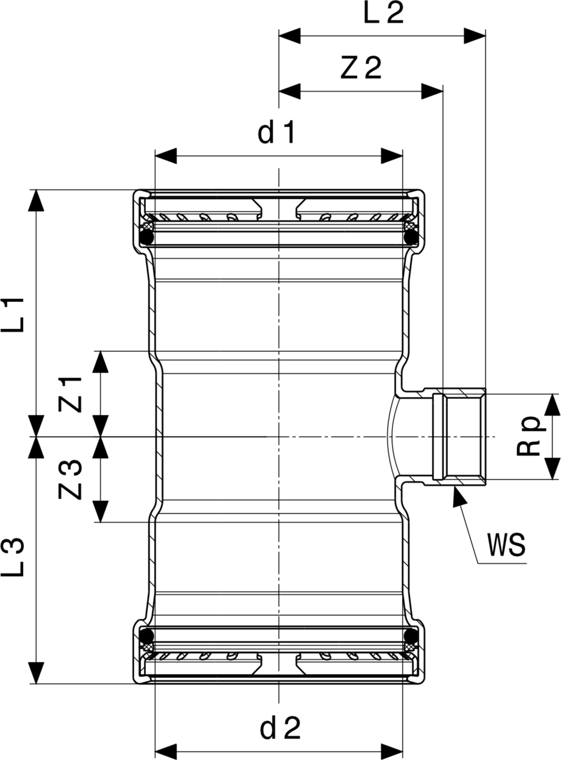 437 183 Модель 2317.2 Трубопроводные системы  Sanpress Inox  Тройники Santreyd  - Вид №3