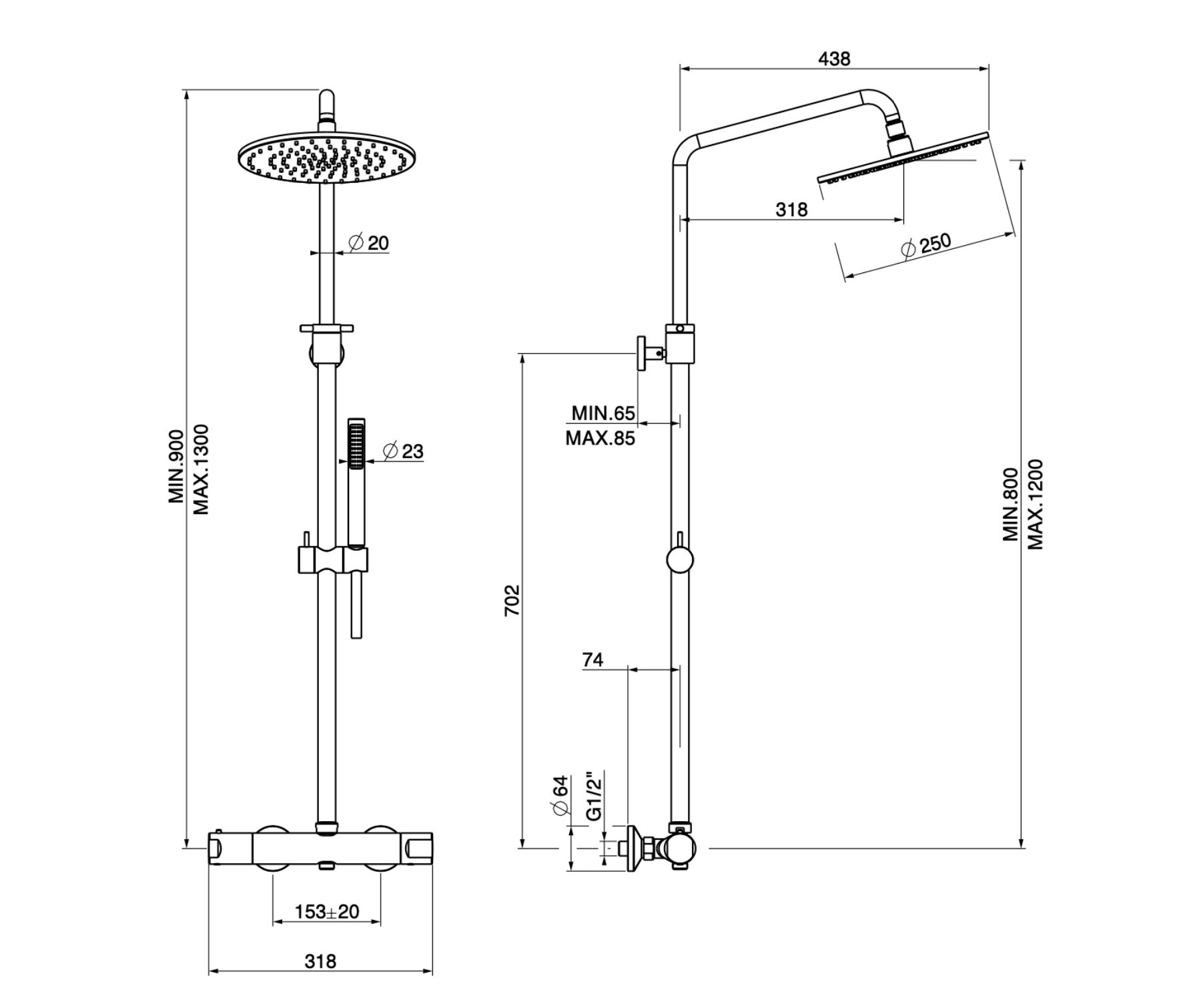 Термостатическая душевая колонка с ручным душем GATTONI Mach 10 ARCH-00055274 - Вид №1