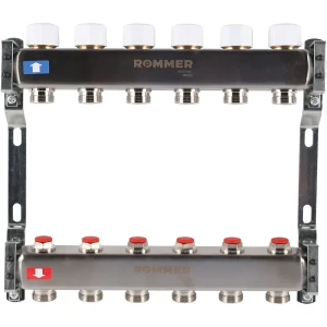 Коллектор без расходомеров Rommer 1"x3/4" 6 выходов нержавеющая сталь RMS-3200-000006