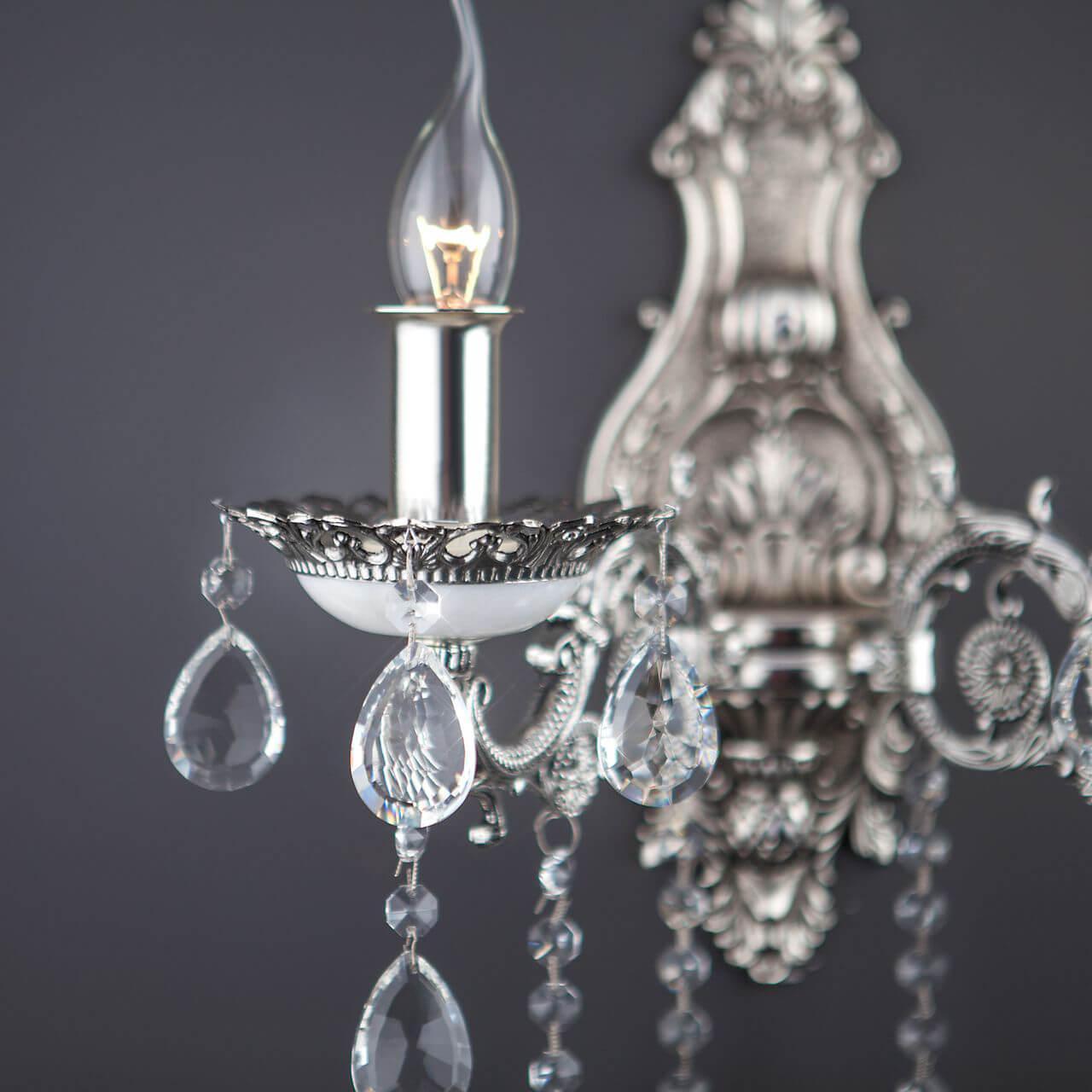 Бра хрустальное на 2 лампы серебро Versales 283/2 BOGATES СВЕЧА 00-3931333 Прозрачный;серебро  - Вид №3