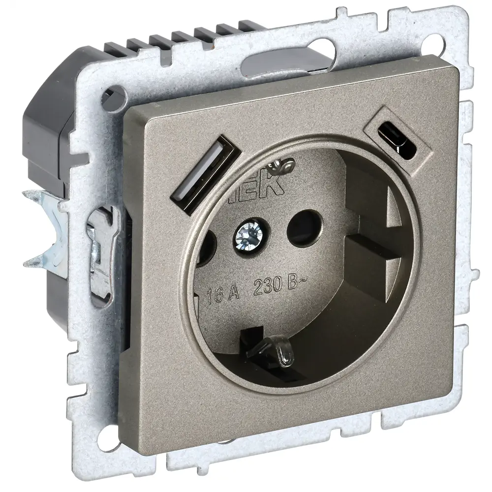Розетка USB встраиваемая IEK Brite РЮш11-1-БрШ с заземлением цвет шампань 87761626 STLM-2100024