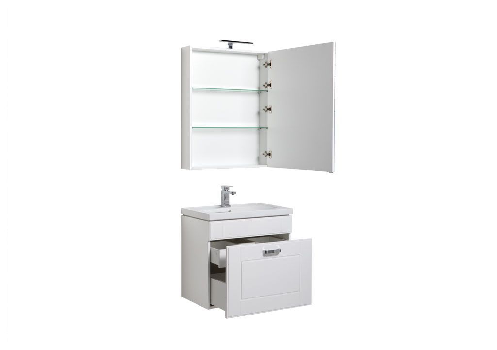 Мебель для ванной Aquanet Рондо 70 белый (1 ящик, зеркало камерино) 00195698 - Вид №1