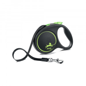 ПР0057825 Рулетка для собак Black Design M (до 25кг) 5м лента черный/зеленый Flexi