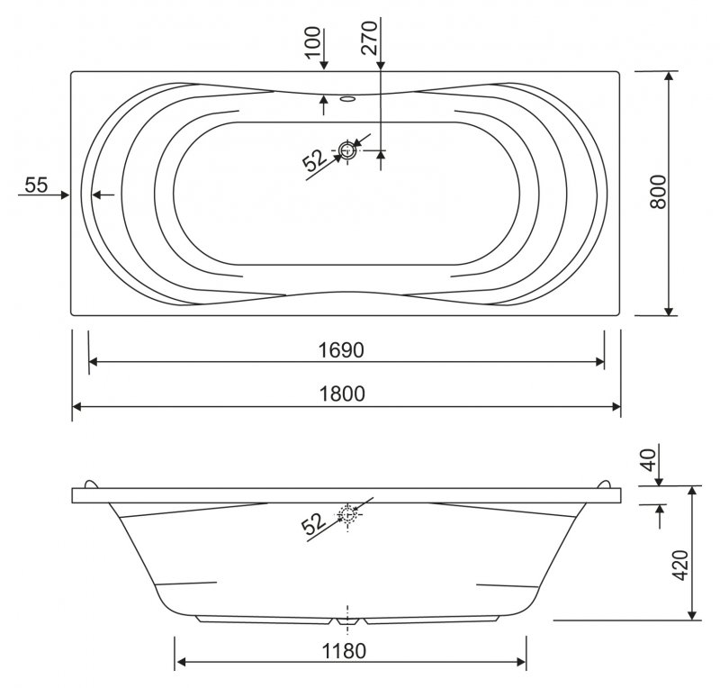 Акриловая ванна CEZARES APOLLO-180-80-49  - Вид №2