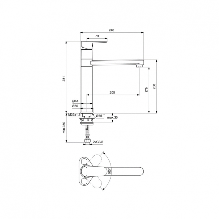 BC501AA Смеситель для кухонной мойки CERAFINE MODEL O Ideal Standard CERAFINE O - Вид №6