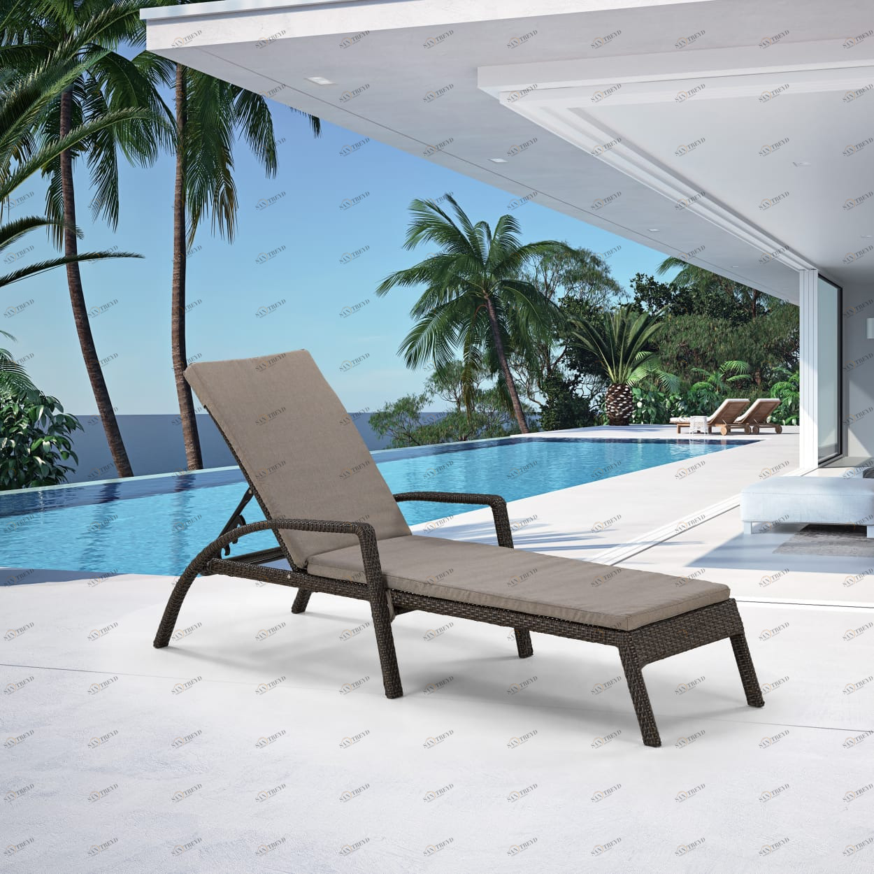 Шезлонг, искусственный ротанг, с матрасом темно-серый AFINA  00-3860508 Серый 