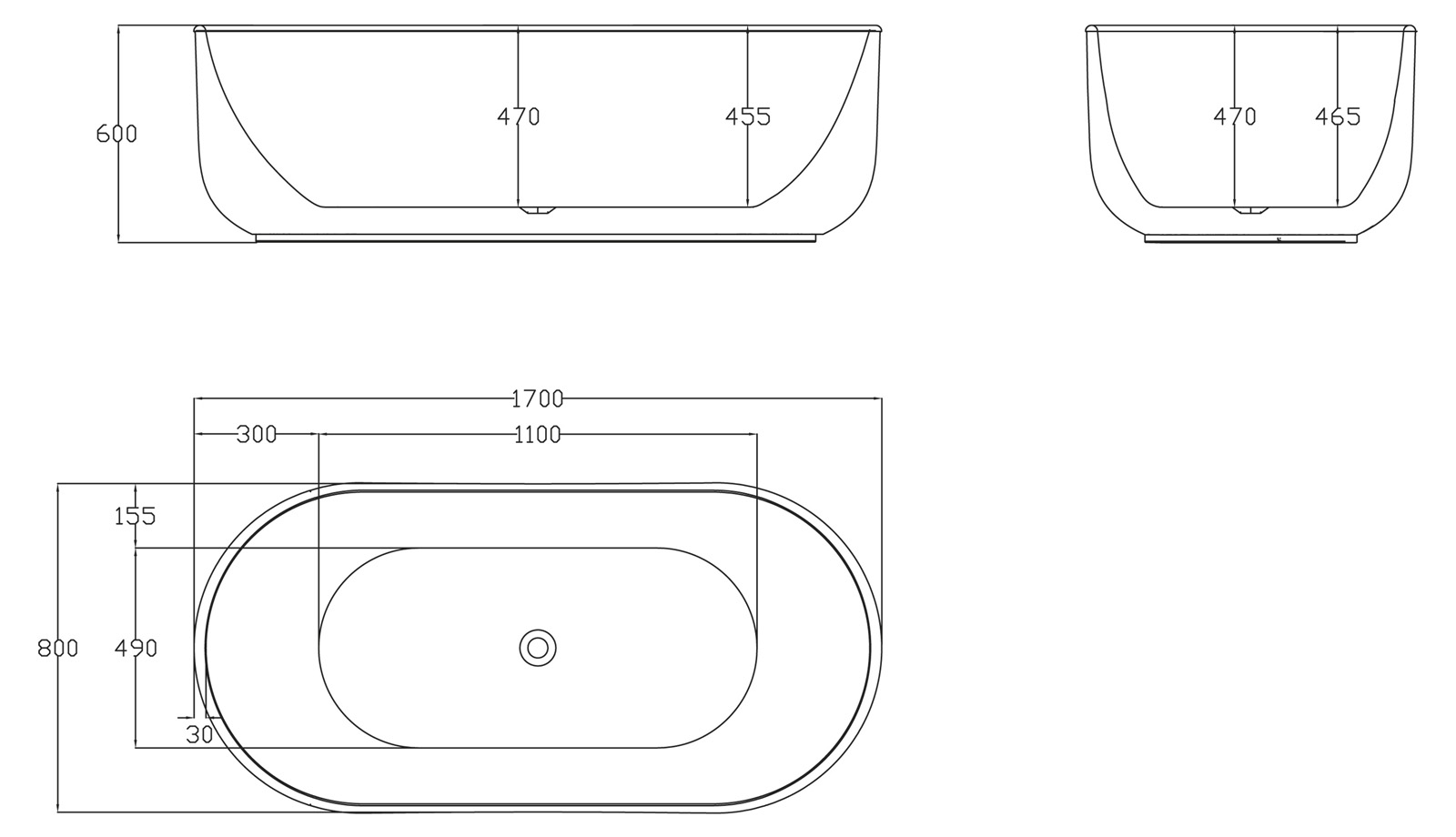 Акриловая ванна BelBagno BB401-1700-800  - Вид №3