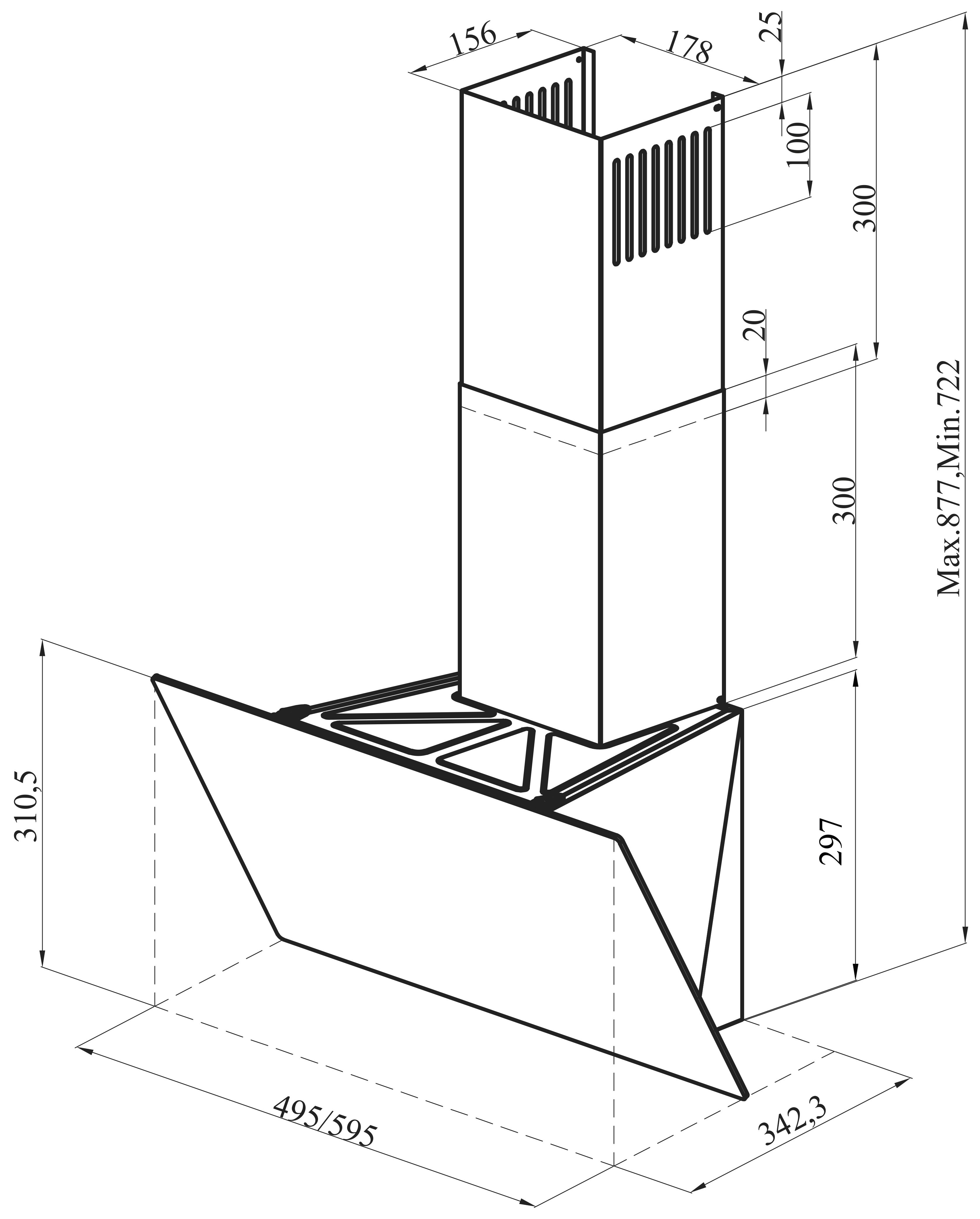 8198292 Вытяжка наклонная Oasis NP-60B (FR) черный/черный STDN-0113501 - Вид №8