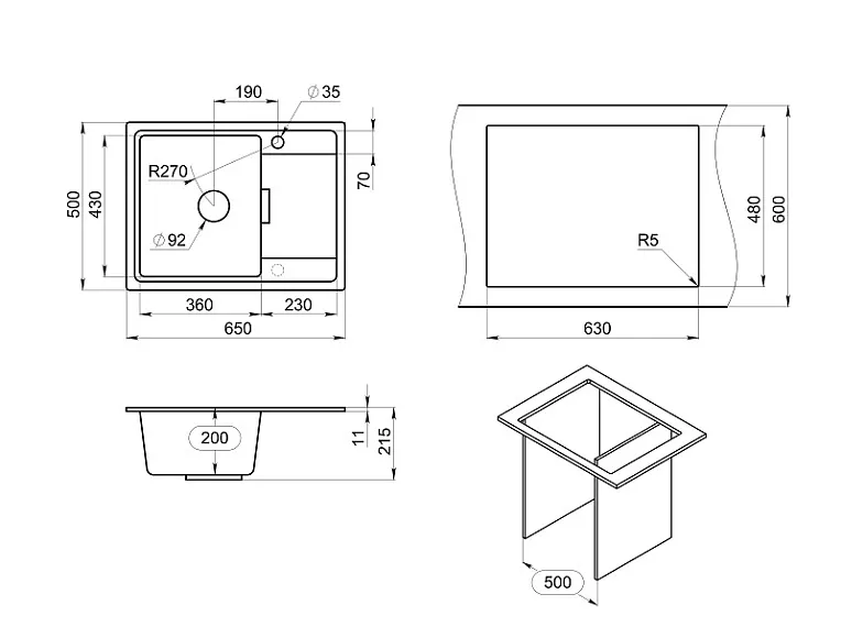 6503, ПЕСОК, кухонная мойка, кварц GRANULA 6503-ST152 - Вид №3