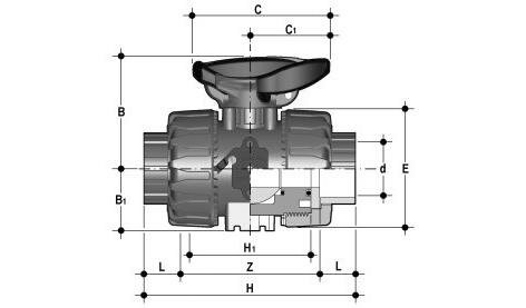 SANIT 127447X20020 2-ходовой шаровой кран d 16-63, ВКД DualBlock®, ПП, сварочные рукава, безопасность рычаг  - Вид №1