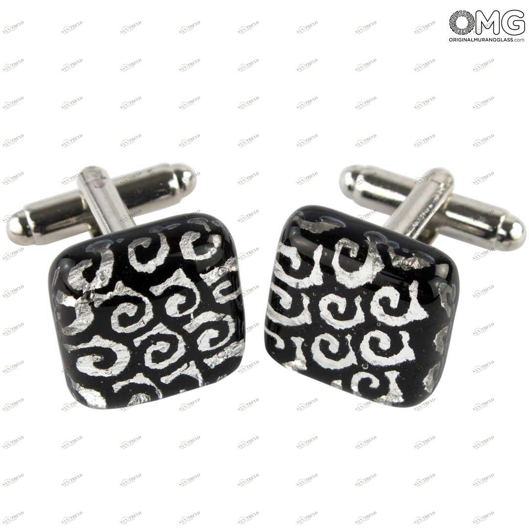3992 ORIGINALMURANOGLASS Запонки чёрные - муранское стекло OMG 1 см 