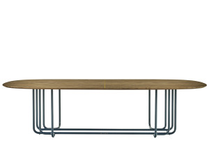 Деревянный и металлический овальный стол