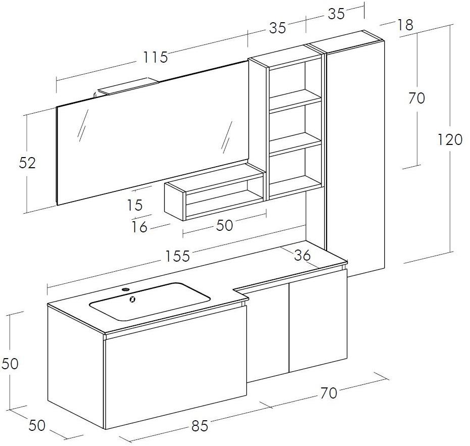 LEGNOBAGNO Тумба под умывальник с зеркалом Freedom lineare sun-id-1447774 - Вид №3