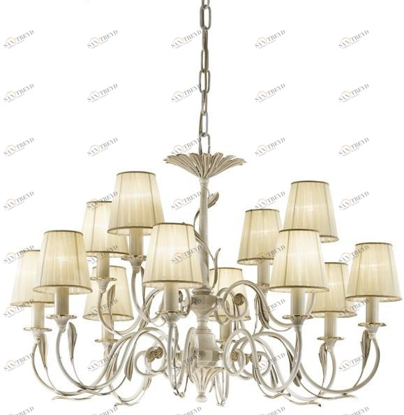 Possoni Illuminazione Старинная бело-золотая люстра с абажурами Greta 1038/8+4