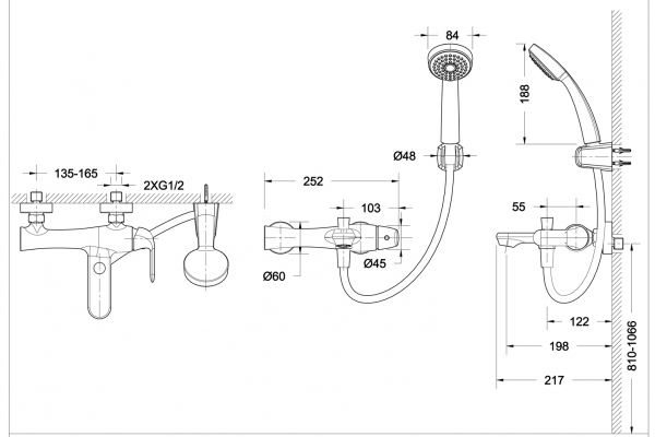 Смеситель для ванны с коротким изливом и аксессуарами FLOW F671105C-B bravat - Вид №2