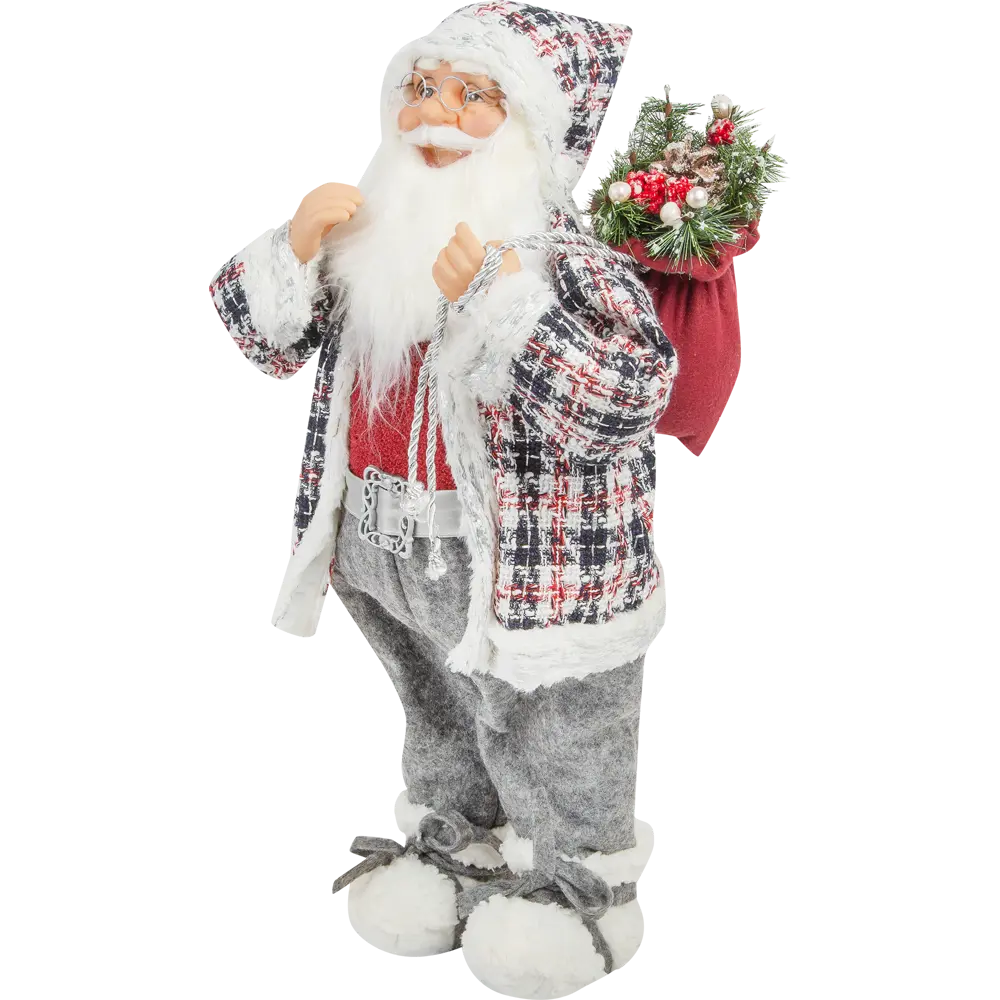 Фигурка декоративная «Дед Мороз шуба в клетку», 60 см, пластик, цвет белый/красный RELANCE STLM-2096558