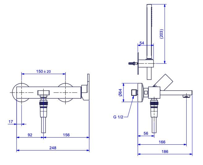 Однорычажный встраиваемый смеситель для ванны с ручным душем Bugnatese Tetris ARCH-00117041 - Вид №2