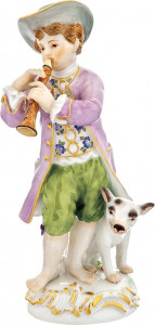 10558839 Meissen Фигурка 15см "Мальчик с дудочкой и собакой" (И.-И.Кэндлер,1740г.) (пара к 60343) Фарфор
