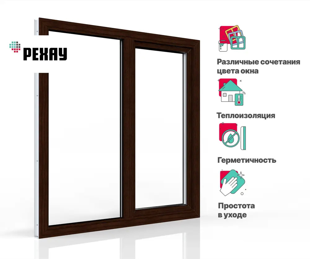 91765652 Пластиковое окно ПВХ Рехау Blitz 1200x1500мм (ВхШ) двухстворчатое поворотно-откидное левое/глухое правое темный дуб/белы STLM-0899777