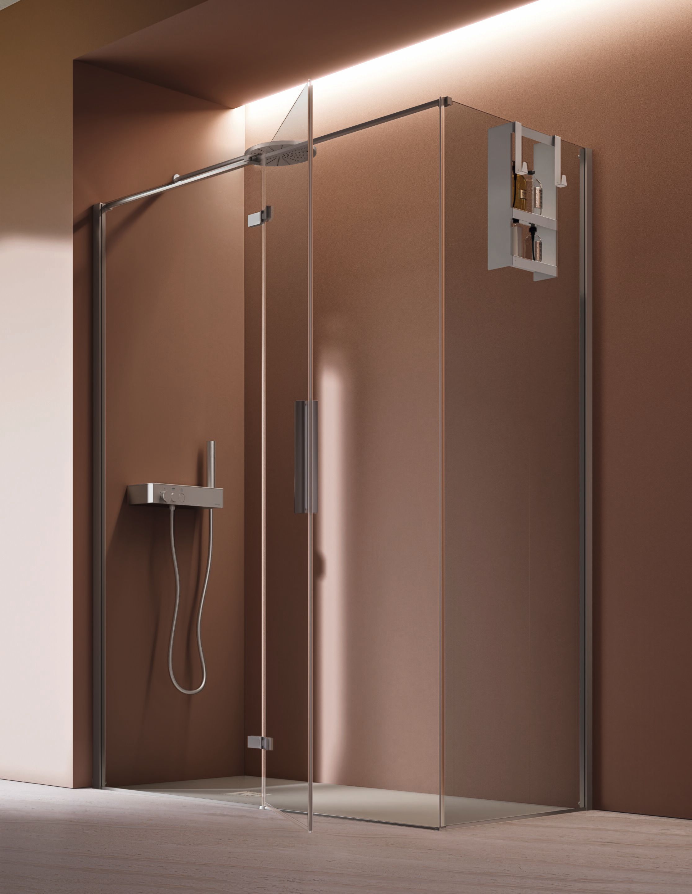 Стеклянная угловая душевая кабина с распашной дверью Gruppo Geromin Time Swing Plus ARCH-00084537