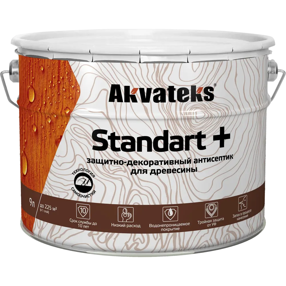 АКВАТЕКС Standart - защитно-декоративный антисептик для дерева 9 л 86364508 STLM-0068154 - Вид №1
