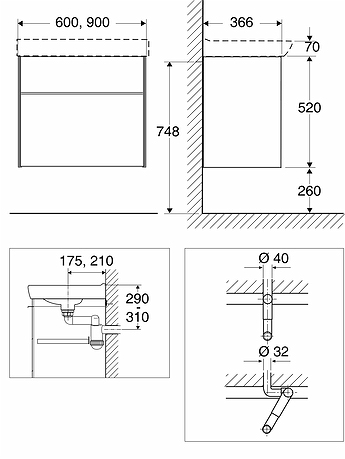 47393 Комплект мебели IFO Sense, с двумя ящиками, Ш = 900 мм, Ш1 = 922 мм, белый  - Вид №6