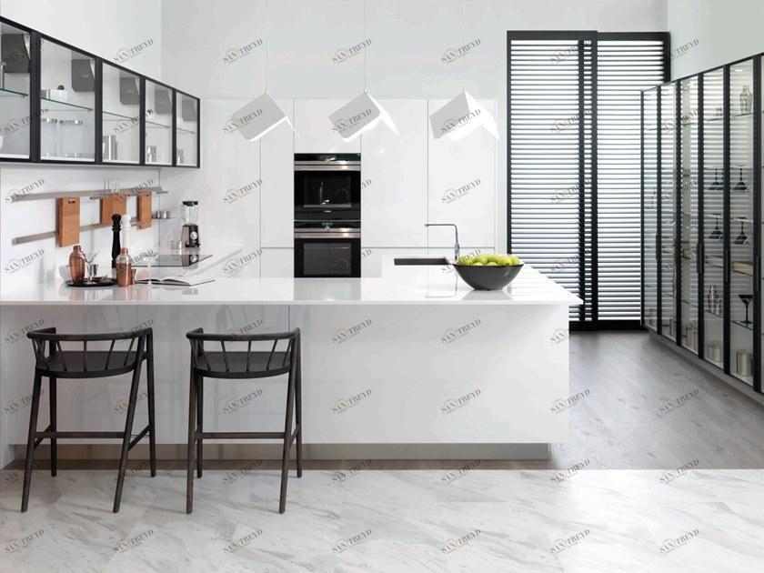 GAMADECOR Встроенная кухня из дерева в современном стиле со встроенными ручками и полуостровом Residence sun-id-1457760