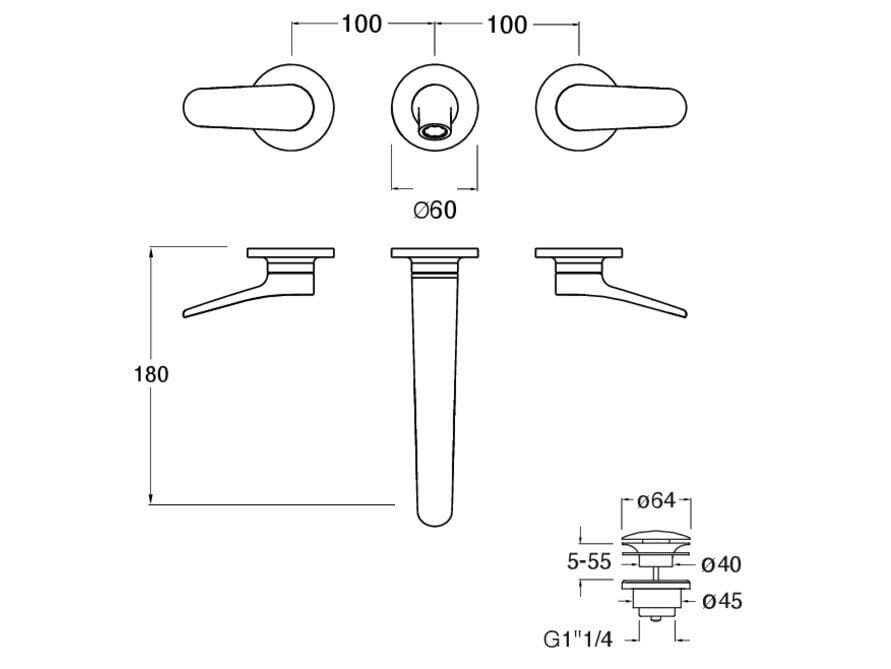 Настенный смеситель для раковины с 3 отверстиями CRISTINA Rubinetterie бочка ARCH-00131569 - Вид №1