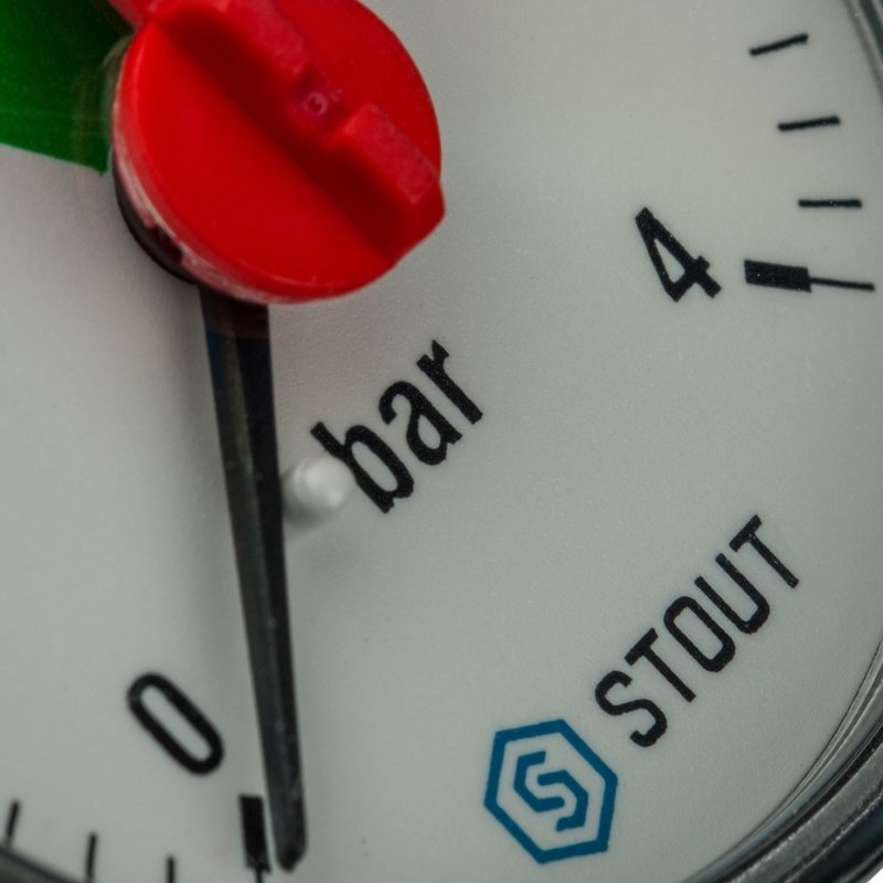 Манометр аксиальный с указателем предела 50 мм 1/4" 4 бар STOUT SIM0007500408 - Вид №2