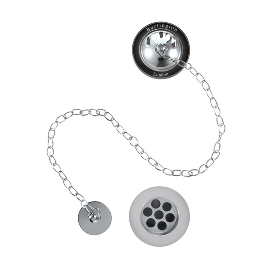 Burlington Перелив для ванны Burlington, Plug & Chain Никель с белой керамикой W3 NKL  - Вид №2