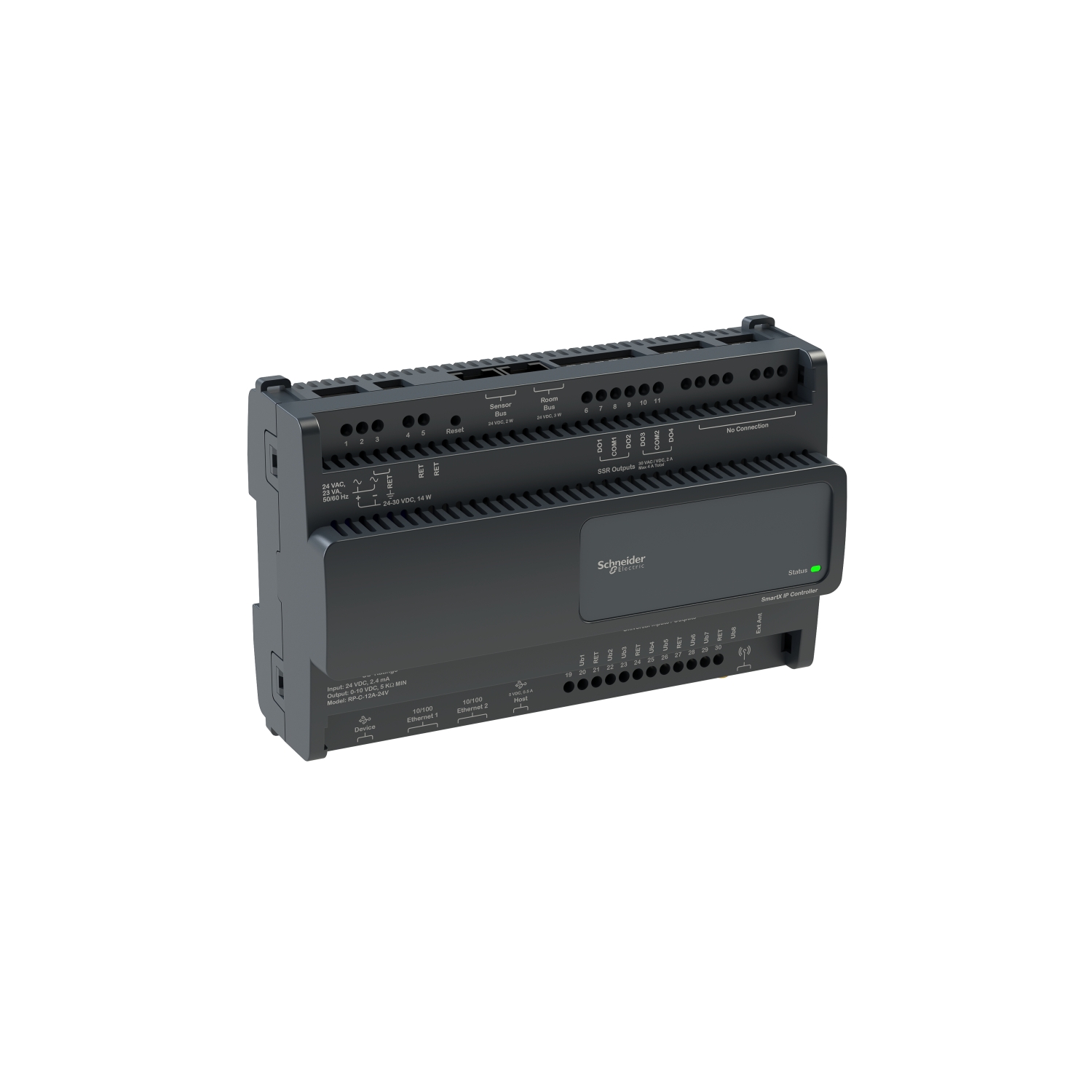 SXWRCF12A10001 Контроллер RP-C-12A-F-24V, 8 универсальных точек типа b, 4 реле, s 2×Ethernet, BACnet/IP, RoomBus, SensorBus, BLE 24В Schneider Electric EcoStruxure Building Operation 