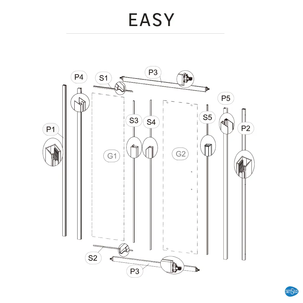Комплект стекол для раздвижной душевой двери Sensea Easy 110 см прозрачное стекло цвет профиля на выбор STLM-2005147 - Вид №21