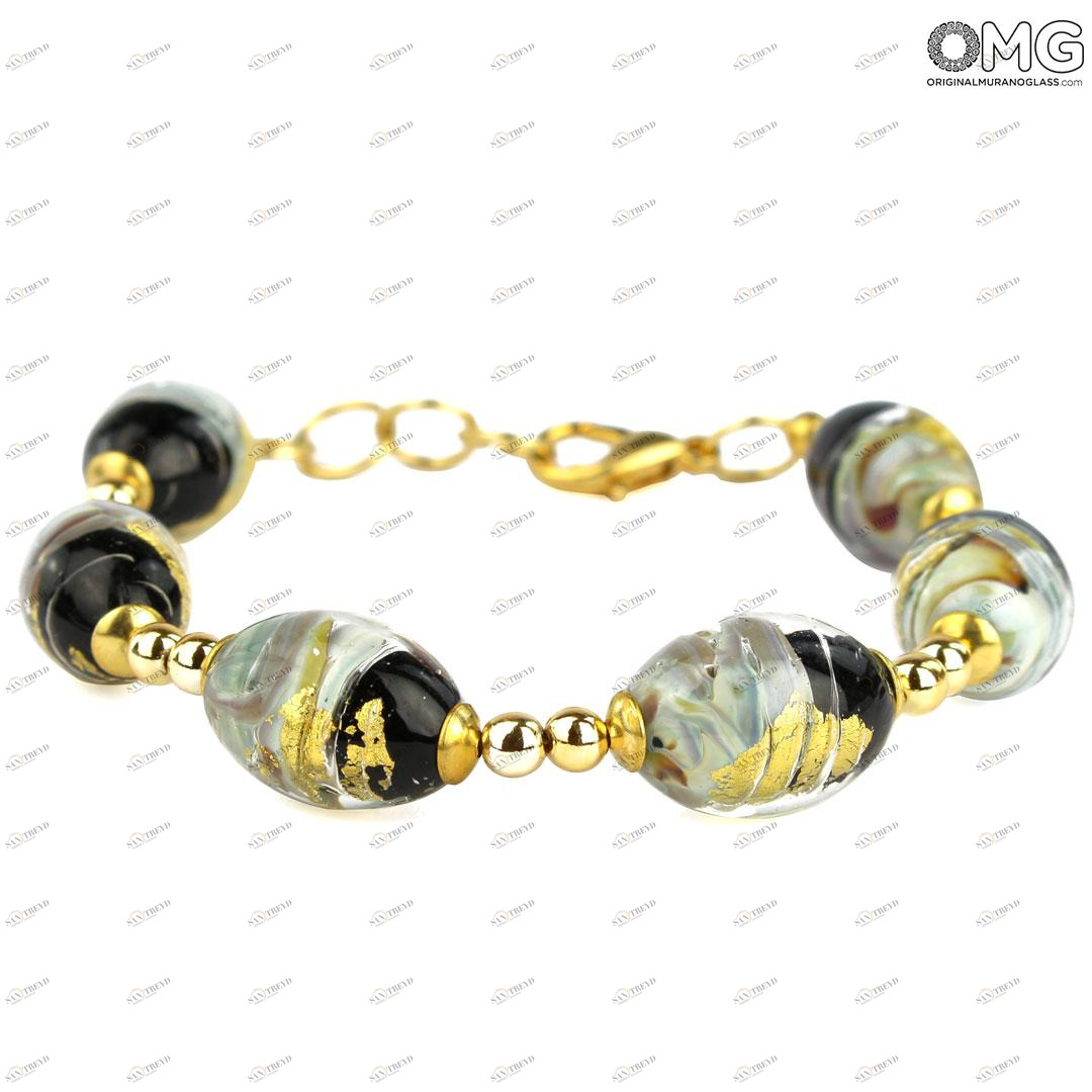 3750 ORIGINALMURANOGLASS Браслет Венера - золото и халцедоновое стекло - муранское стекло OMG 18 см 