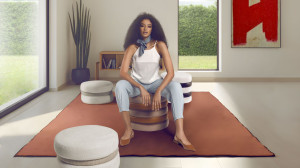 Круглый пуф из ткани