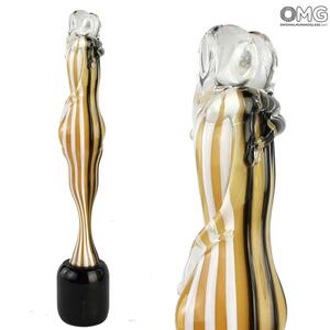 4441 ORIGINALMURANOGLASS Скульптура Объятие влюбленных - Оранжевая филигрань - муранское стекло OMG 4 см