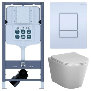 Комплект инсталляции Aquatek Pneumo N 49 с безободковым унитазом AM.PM Flash клавиша Aquatek Pnn-0000001 белая
