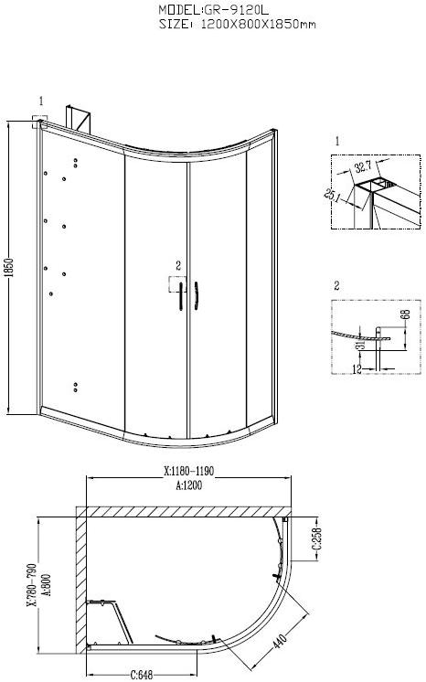 Душевое ограждение GROSSMAN GR-9120L Classic 120*80*185 с ПОДДОНОМ двери раздвижные - Вид №1
