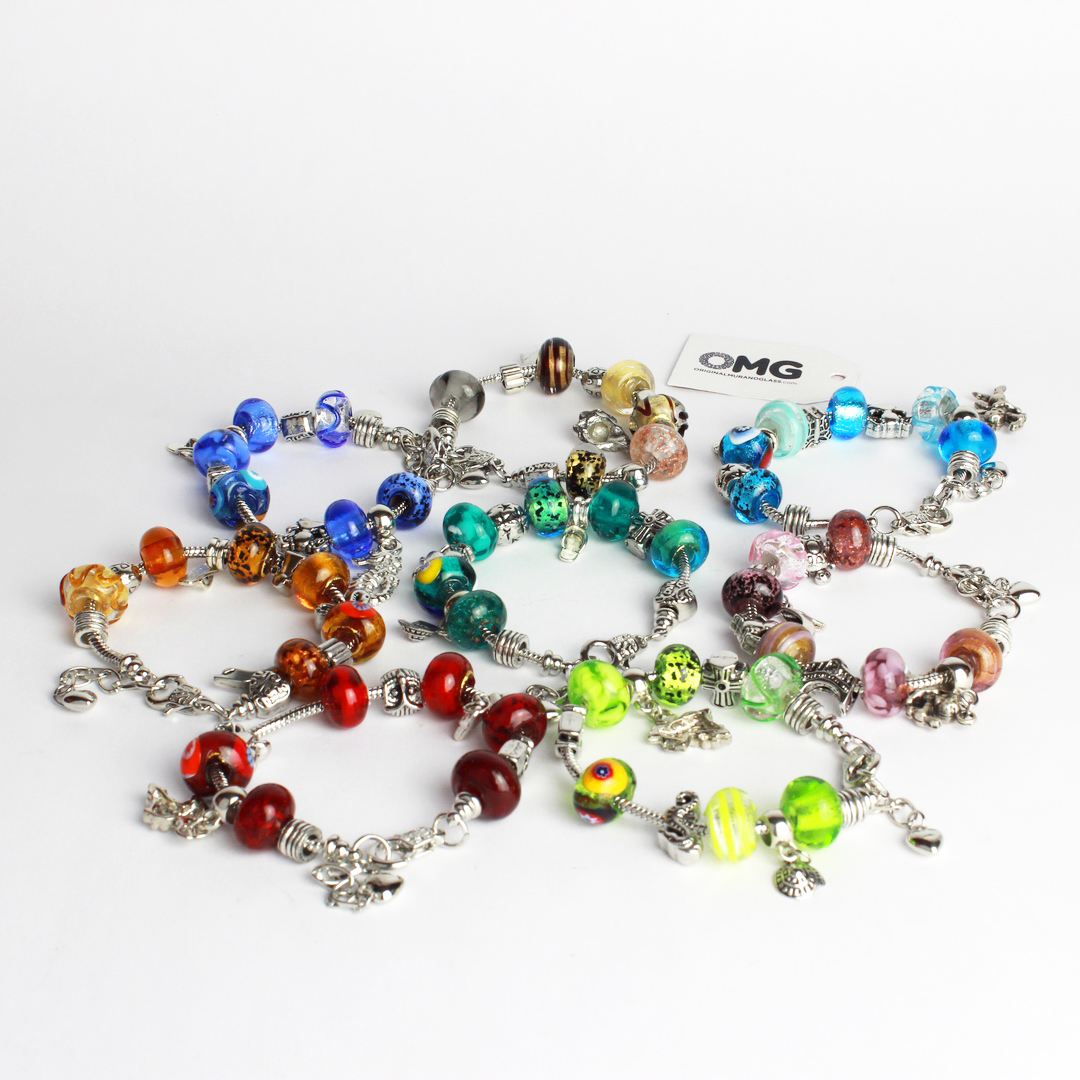 3731 ORIGINALMURANOGLASS Браслет в стиле Pandora с зелёными бусинами - муранское стекло OMG 23 см  - Вид №1