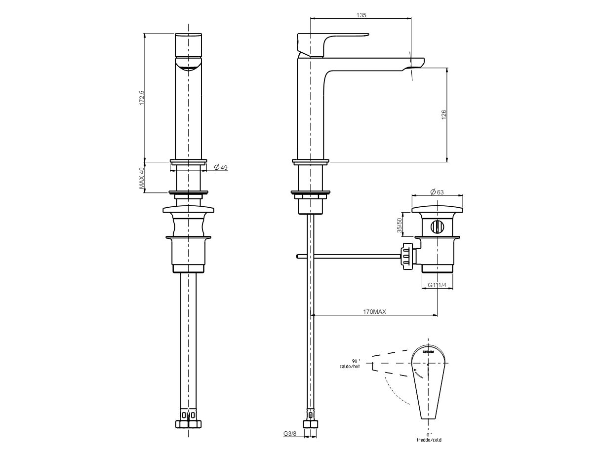 Однорычажный смеситель для раковины без слива Rubinetterie Frattini Lea ARCH-00023808 - Вид №10