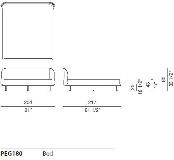 Cappellini Кровать из кожи или ткани с мягким изголовьем Peg sun-id-1456076 - Вид №2