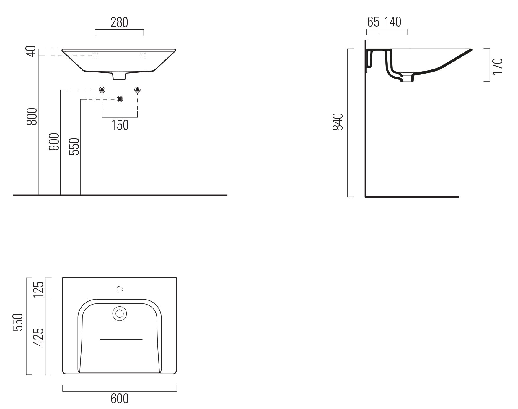 Керамическая прямоугольная подвесная раковина GSI ceramica Community ARCH-00125193 - Вид №4