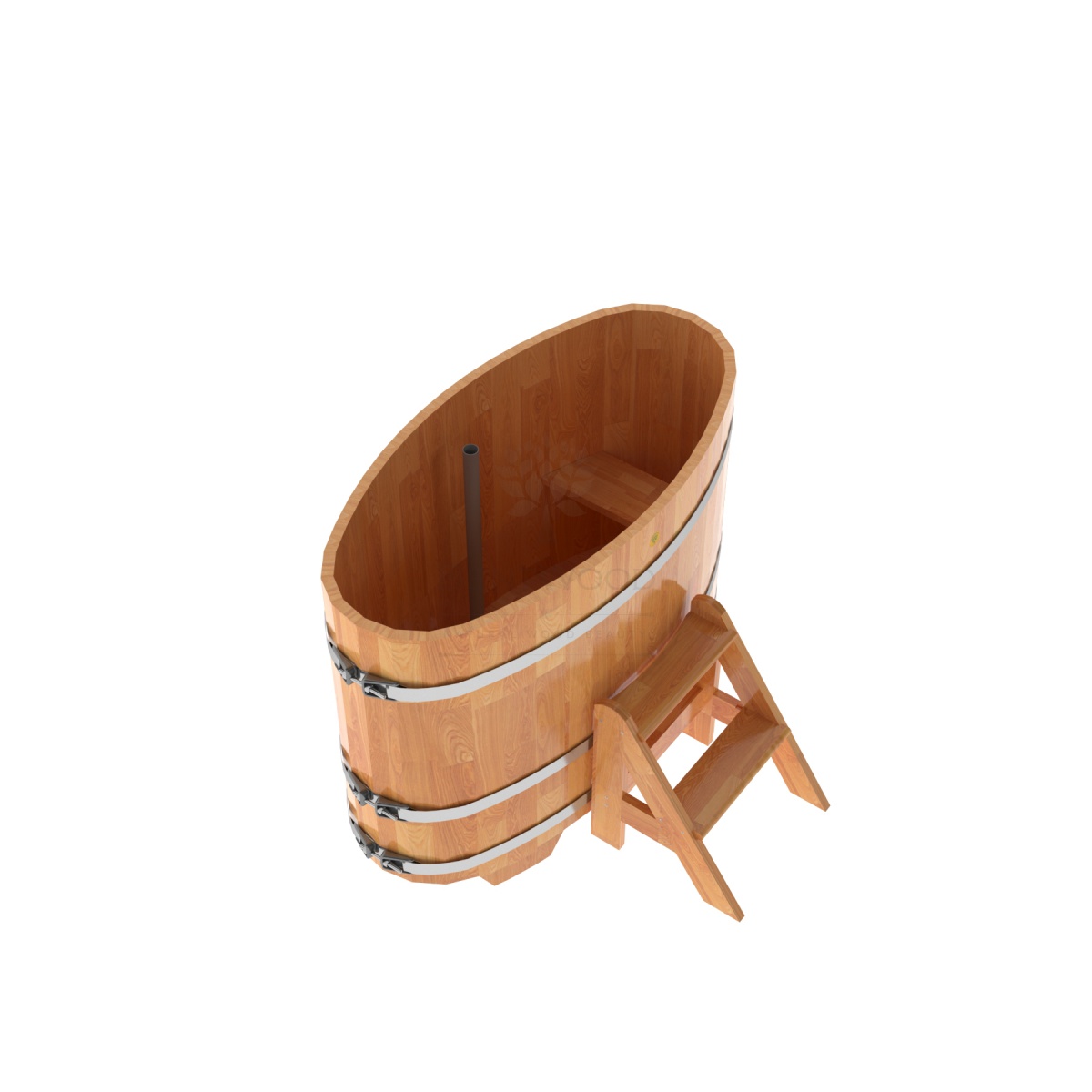 1370 Купель овальная из сращенных ламелей лиственницы 0,69х1,31х1,0 натуральная Alyarus  - Вид №1