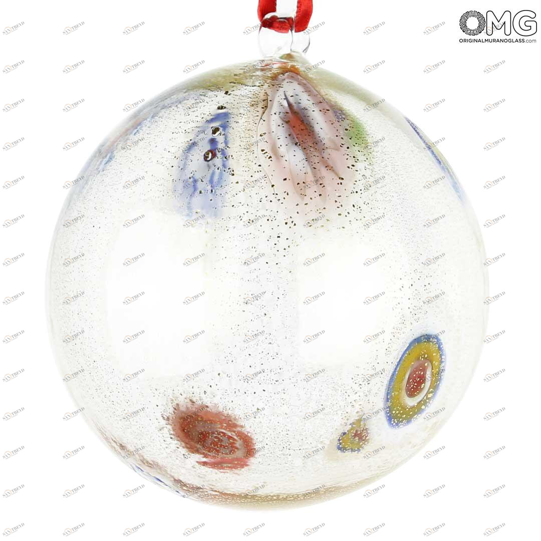 3680 ORIGINALMURANOGLASS Прозрачный Ёлочный шар Фанатазия миллефиори - муранское стекло OMG  см 