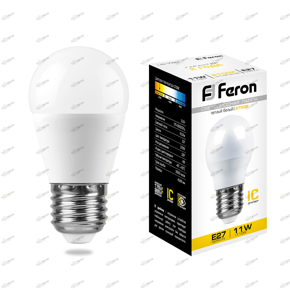 Лампа светодиодная Feron "Шарик" E27 11W 2700K LB-750 25949 FERON  00-3956687 Матовый 
