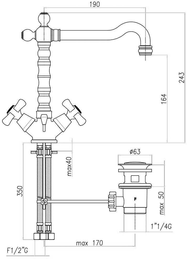 AM700302060 Смеситель для раковины , медь Webert Armony - Вид №2