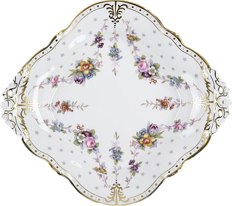 68815 Royal Crown Derby Блюдо квадратное на ножках Royal Crown Derby "Роял Антуанетта" 23см Фарфор костяной 