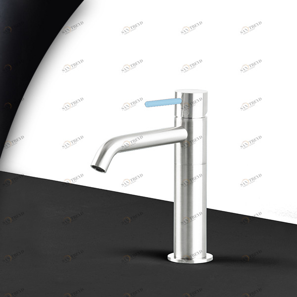 Смеситель для раковины сталь глянцевая с голубой ручкой Toki Radomonte TKS2LCIL17